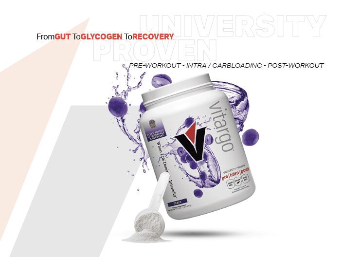 A picture of a protein powder with the words " gut to glycogen recovery university proven ".